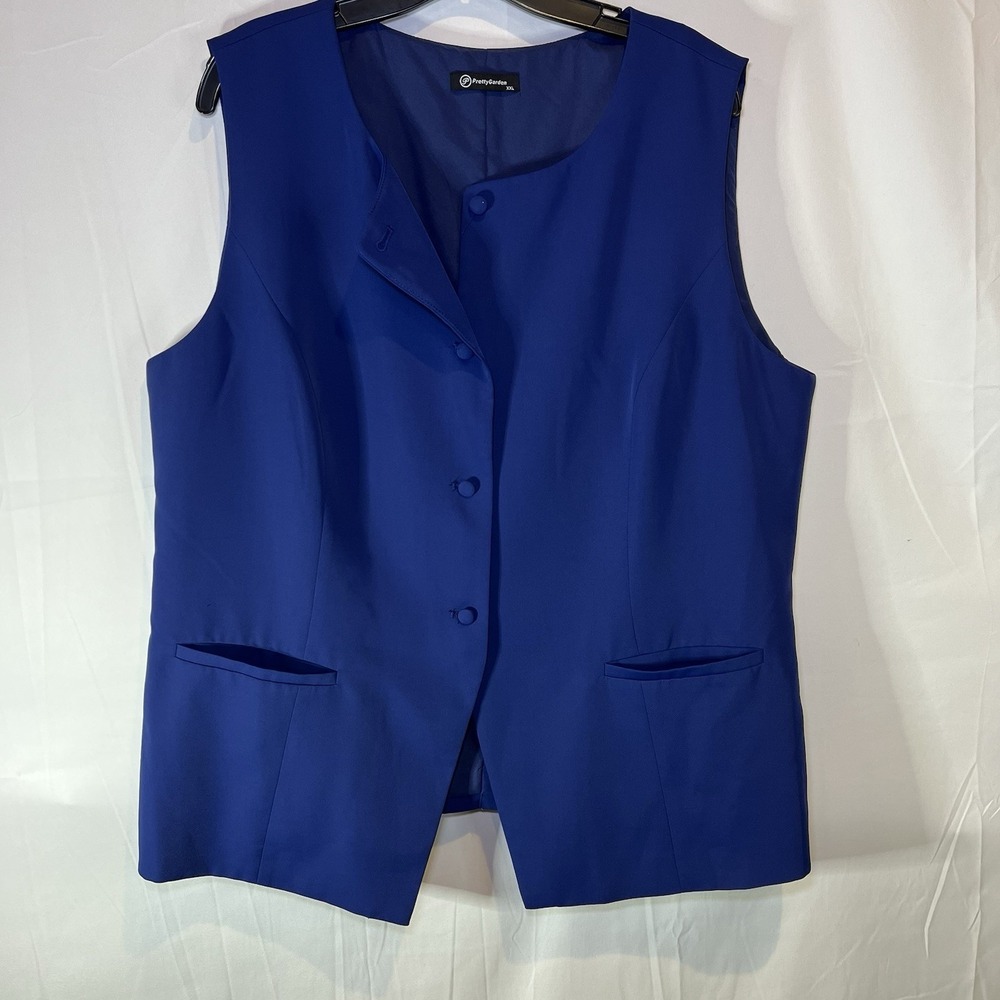 Pretty Garden Womens Size XXL Blue Button Front Vest Tank Top Professional Layer
